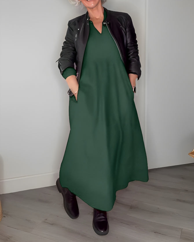 Gerda™ | Afslankende Lange Jurk Met V-Hals