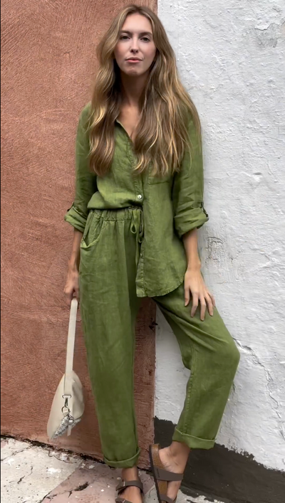 Marjan™ | Elegante tweedelige linnen shirt en broek set